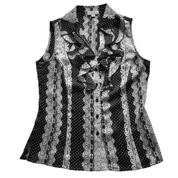 Tahari ASL Ruffle Button up Sleeveless Blouse Great for Under a Business Suit S - Picture 5 of 11